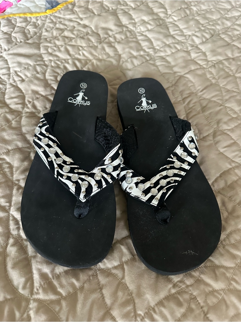 Corkys Black Flip Flop Sandals with Silver Studs